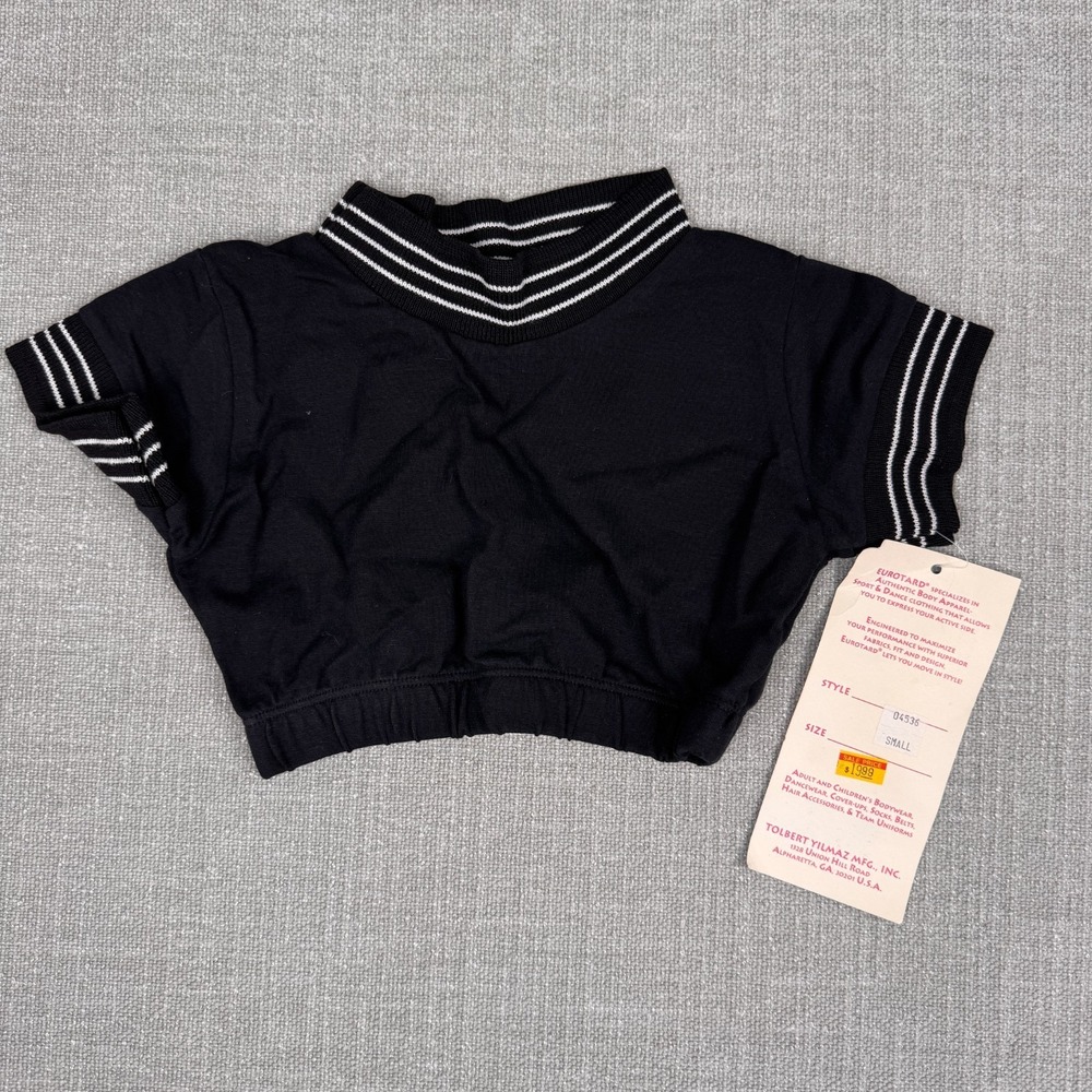 Eurotard 04536 Black Crop Top Striped Trim Dancewear Childrens Small NWT